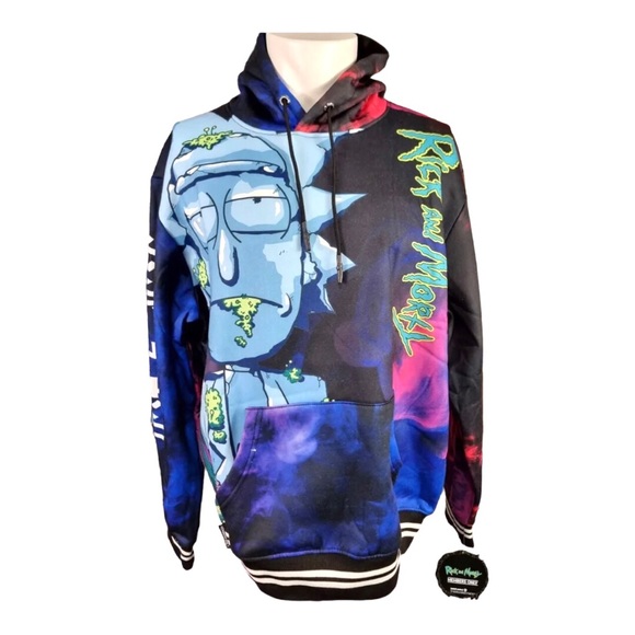MEMBERS ONLY x Rick And Morty Print pullover hoodie size small new - Picture 2 of 8